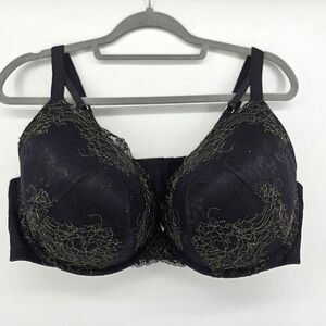 Torrid Lace Trim Plunge‎ Bra Black Gold Floral Print Size 46 DDD push up